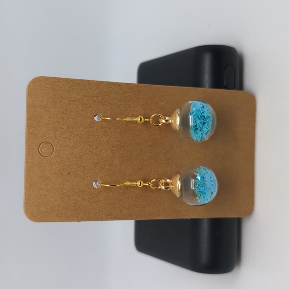 Hand Crafted Jewelry - Aquamarine Blue Glitter Ball Earrings